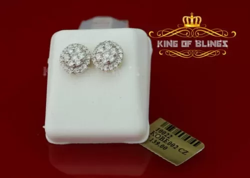 King of Bling's 925 Yellow Silver 1.96ct Cubic Zirconia Women's & Men's Hip Hop Round Earrings