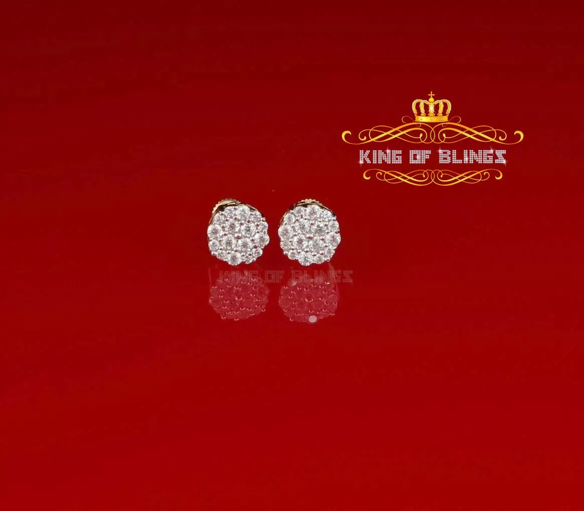 King of Bling's 925 Yellow Silver Aretes Para Hombre 0.87ct Cubic Zirconia Round Women's Earring