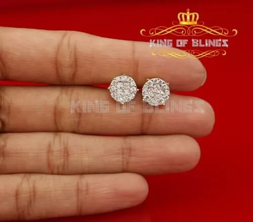 King of Bling's 925 Yellow Silver Screw Back 1.44ct Cubic Zirconia Round Earrings For Ladies