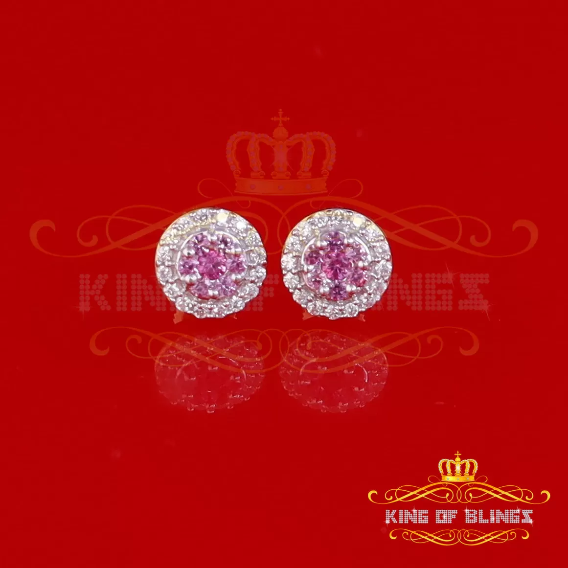 King of Bling's 925 Yellow Sterling Silver 0.90ct Cubic Zirconia Women's Hip Hop Round Earrings