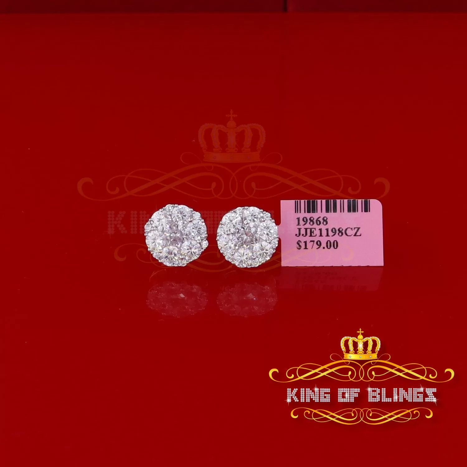 King of Bling's Aretes Para Hombre 925 Yellow Silver 5.56ct Cubic Zirconia Women Round Earrings