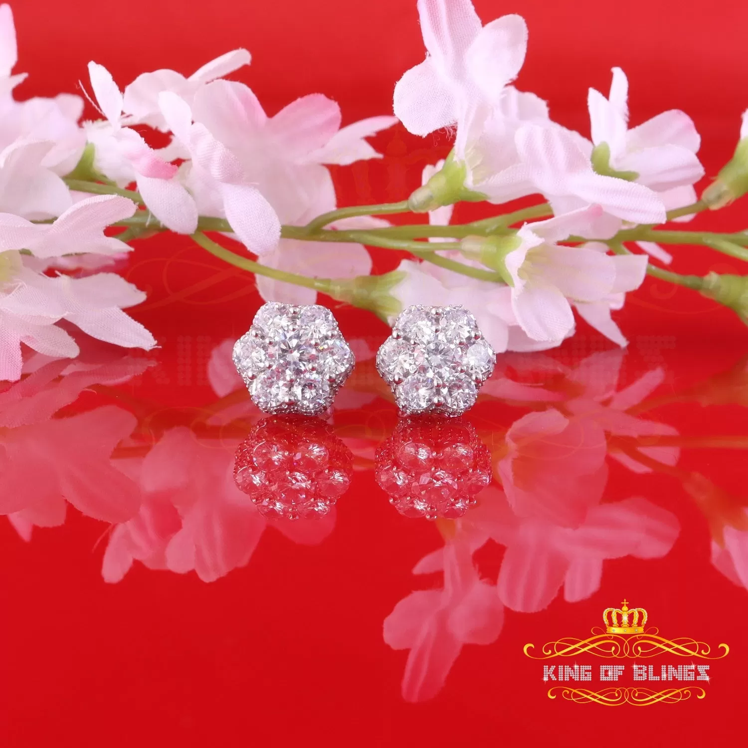 King of Blings- 3.00ct Cubic Zirconia 925 White Silver Sterling Hip Hop Floral Women's Earrings