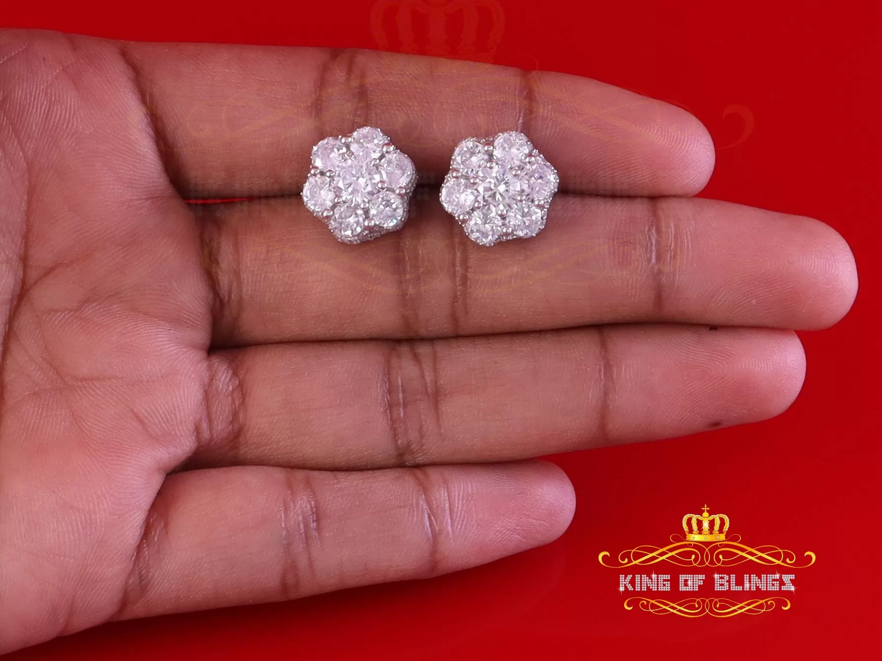 King of Blings- 3.00ct Cubic Zirconia 925 White Silver Sterling Hip Hop Floral Women's Earrings