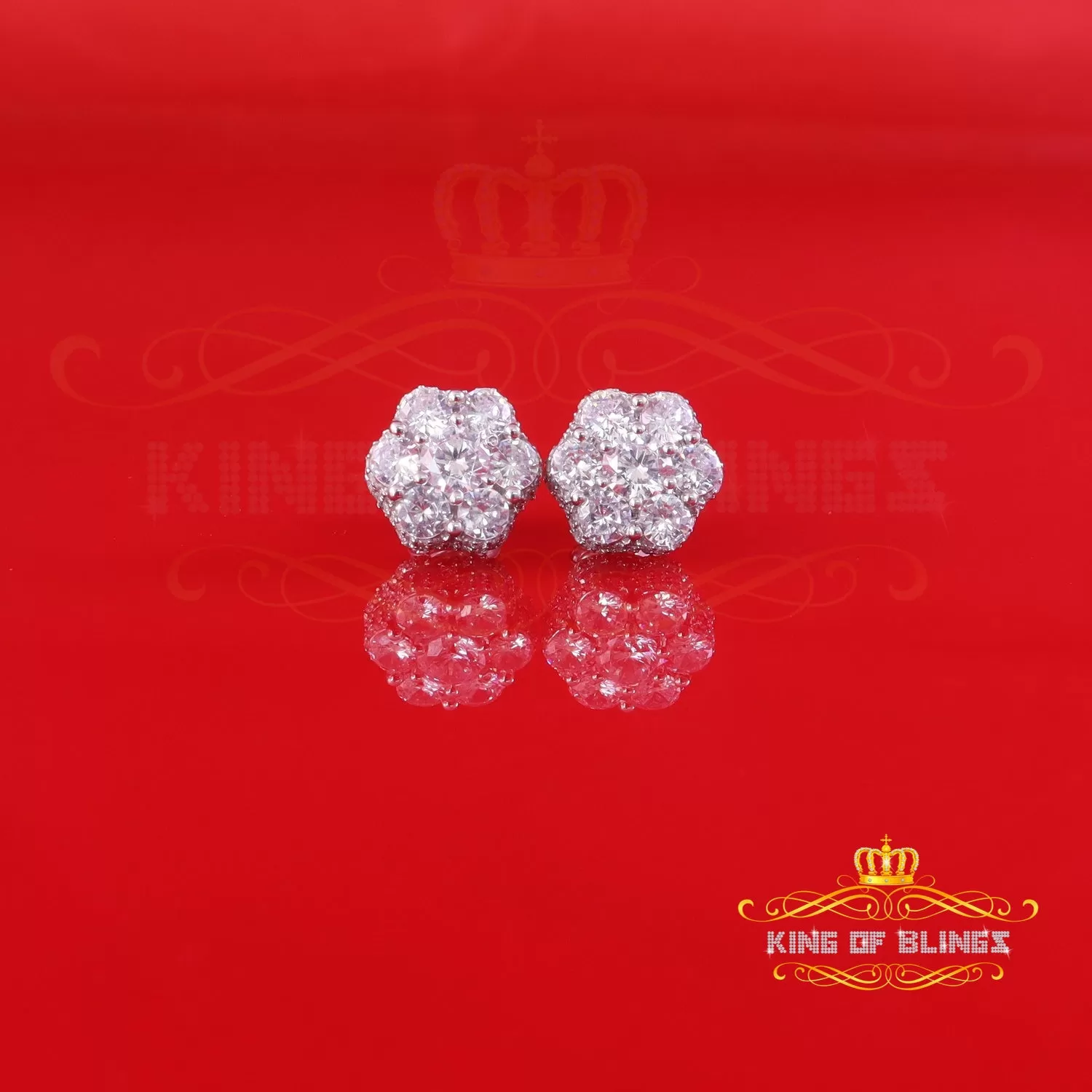 King of Blings- 3.00ct Cubic Zirconia 925 White Silver Sterling Hip Hop Floral Women's Earrings