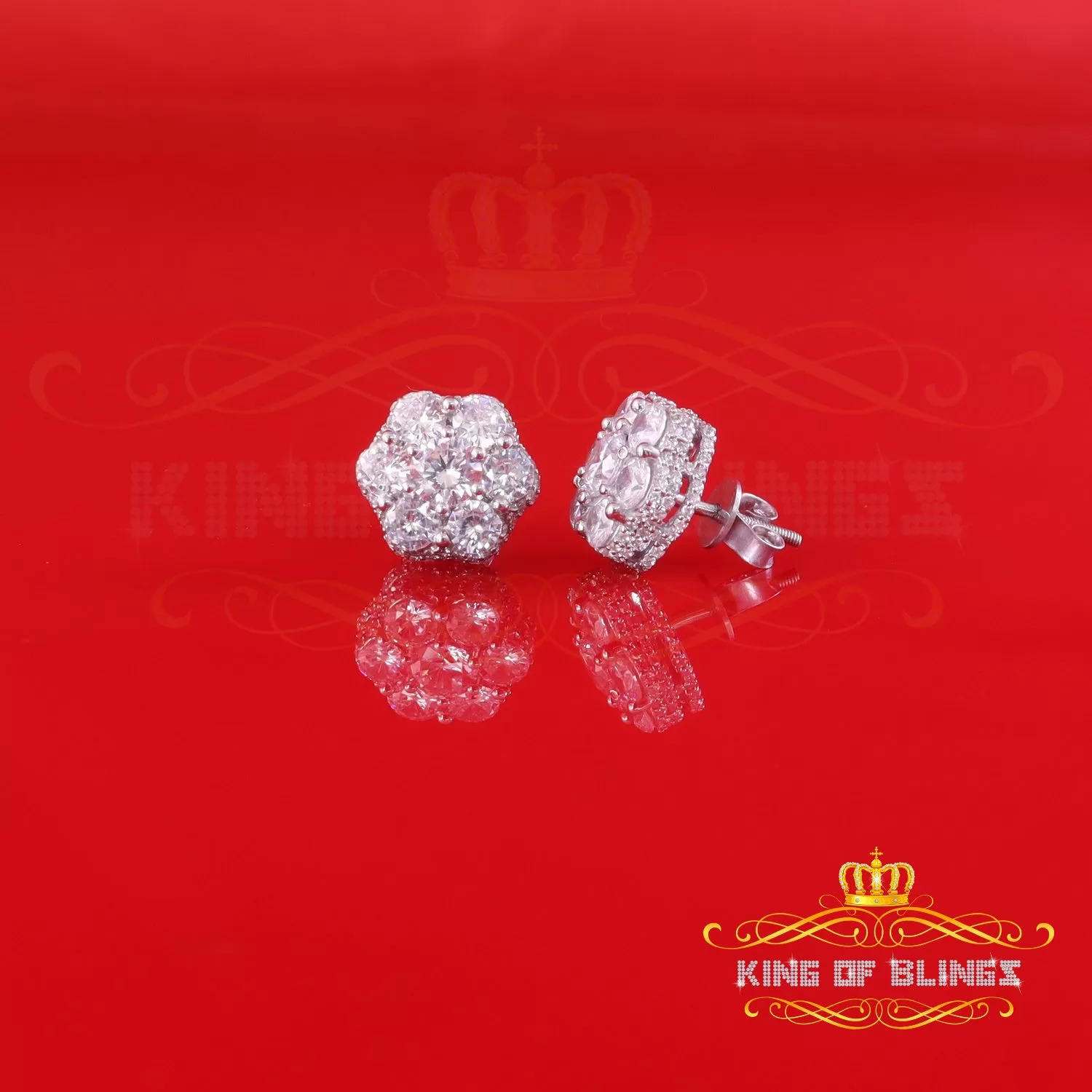 King of Blings- 3.00ct Cubic Zirconia 925 White Silver Sterling Hip Hop Floral Women's Earrings