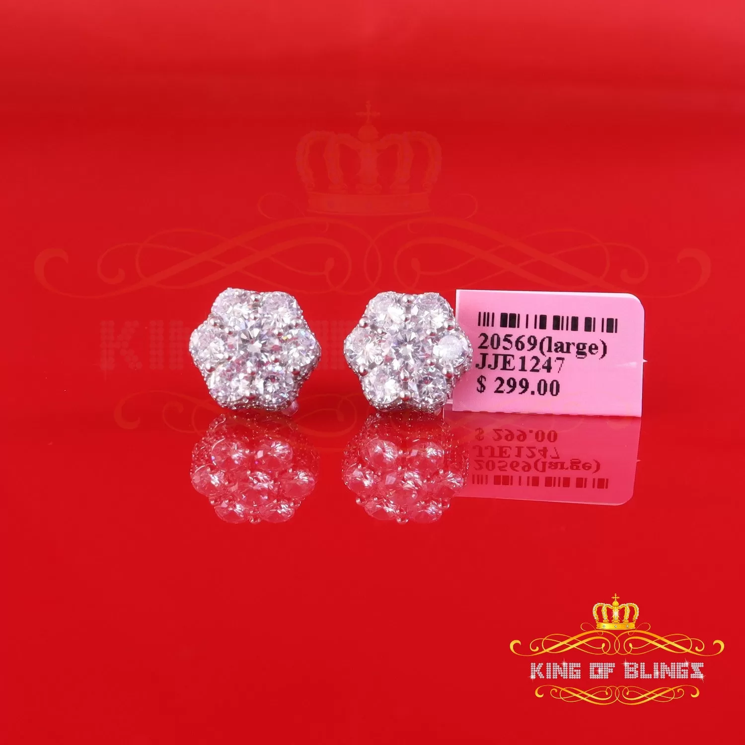 King of Blings- 3.00ct Cubic Zirconia 925 White Silver Sterling Hip Hop Floral Women's Earrings