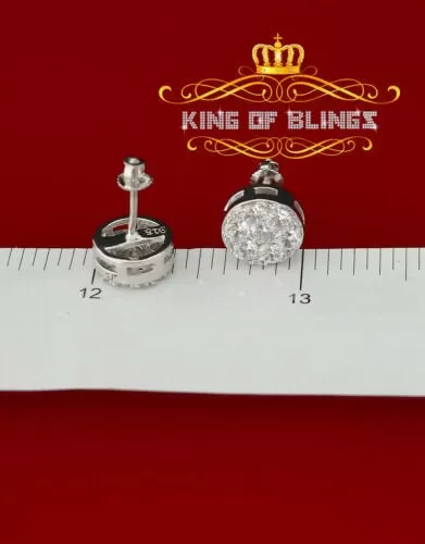 King of Blings- 3.02ct Cubic Zirconia 925 White Sterling Silver Hip Hop Round Earring for Ladies