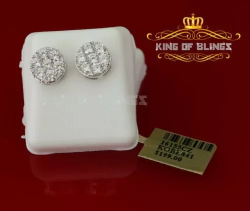 King of Blings- 3.02ct Cubic Zirconia 925 White Sterling Silver Hip Hop Round Earring for Ladies