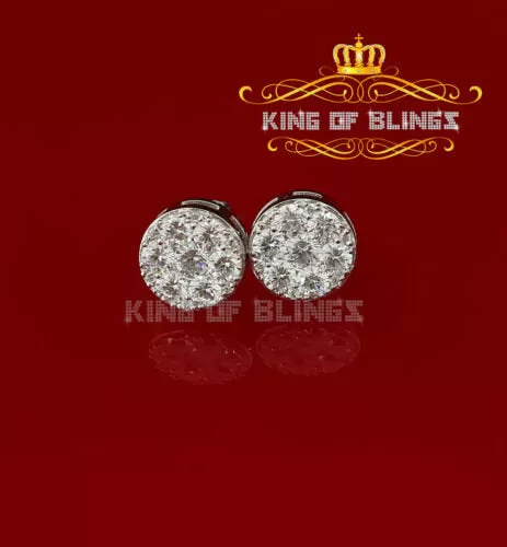 King of Blings- 3.02ct Cubic Zirconia 925 White Sterling Silver Hip Hop Round Earring for Ladies