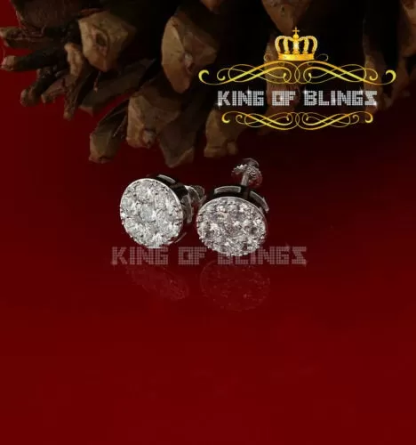 King of Blings- 3.02ct Cubic Zirconia 925 White Sterling Silver Hip Hop Round Earring for Ladies