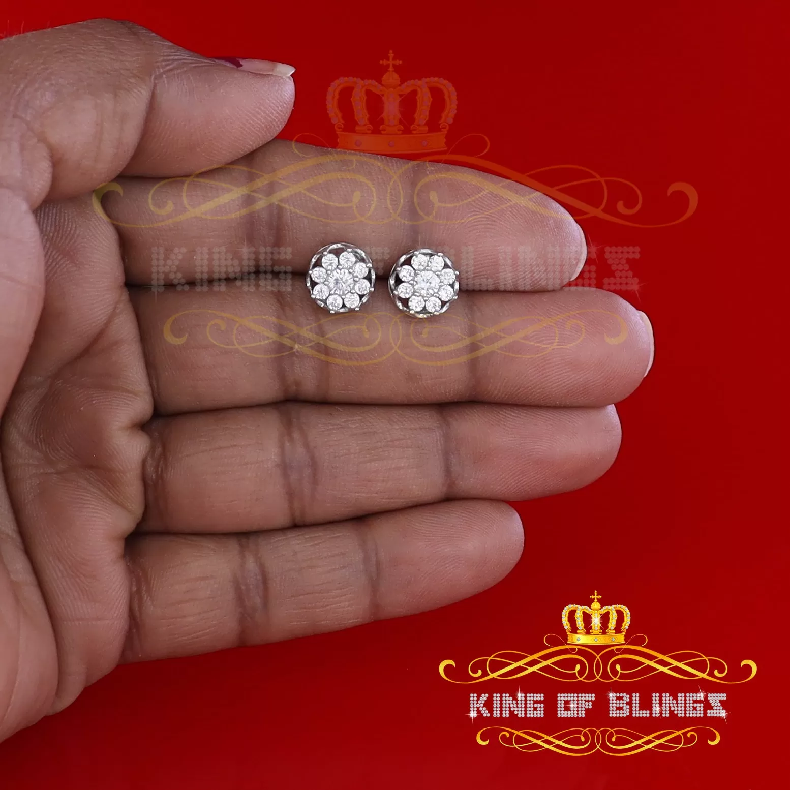 King of Blings- 925 White Silver Sterling 1.34ct Cubic Zirconia Hip Hop Floral Women's Earrings