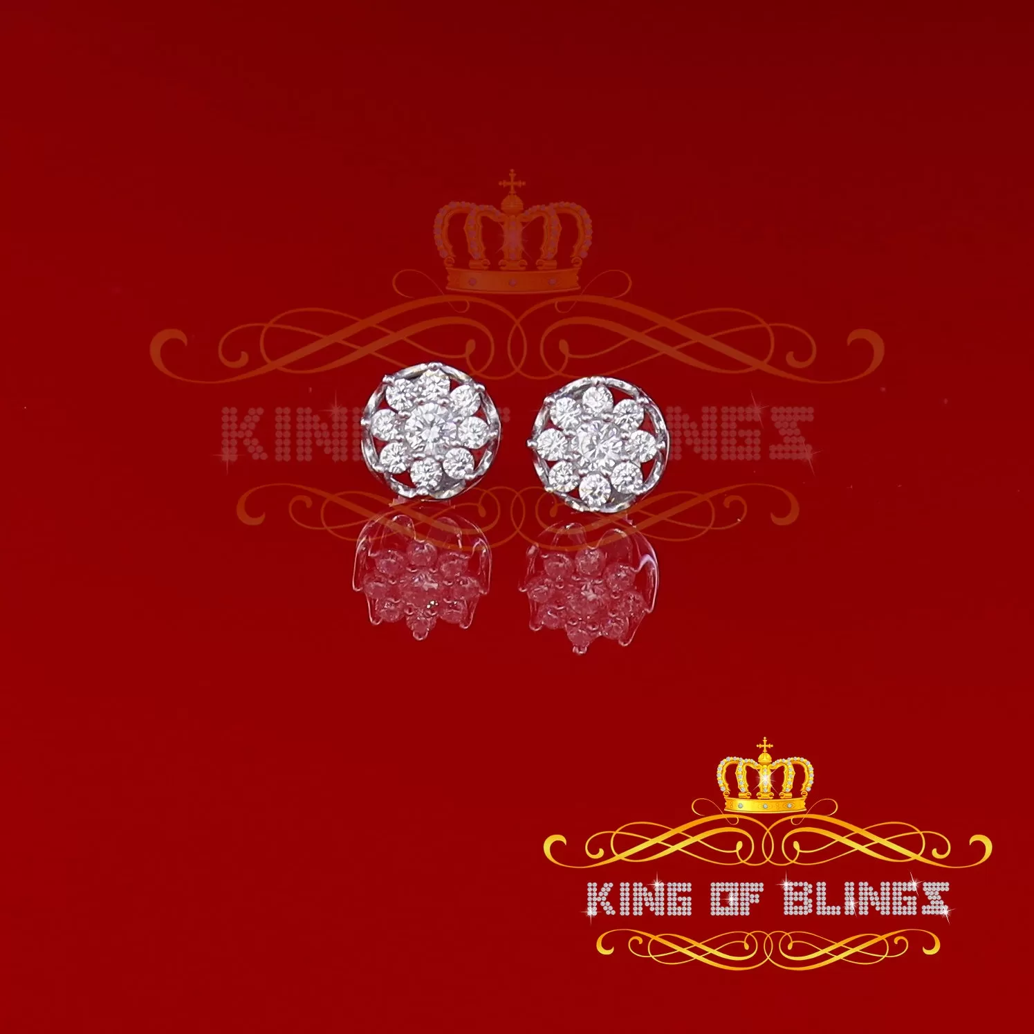 King of Blings- 925 White Silver Sterling 1.34ct Cubic Zirconia Hip Hop Floral Women's Earrings