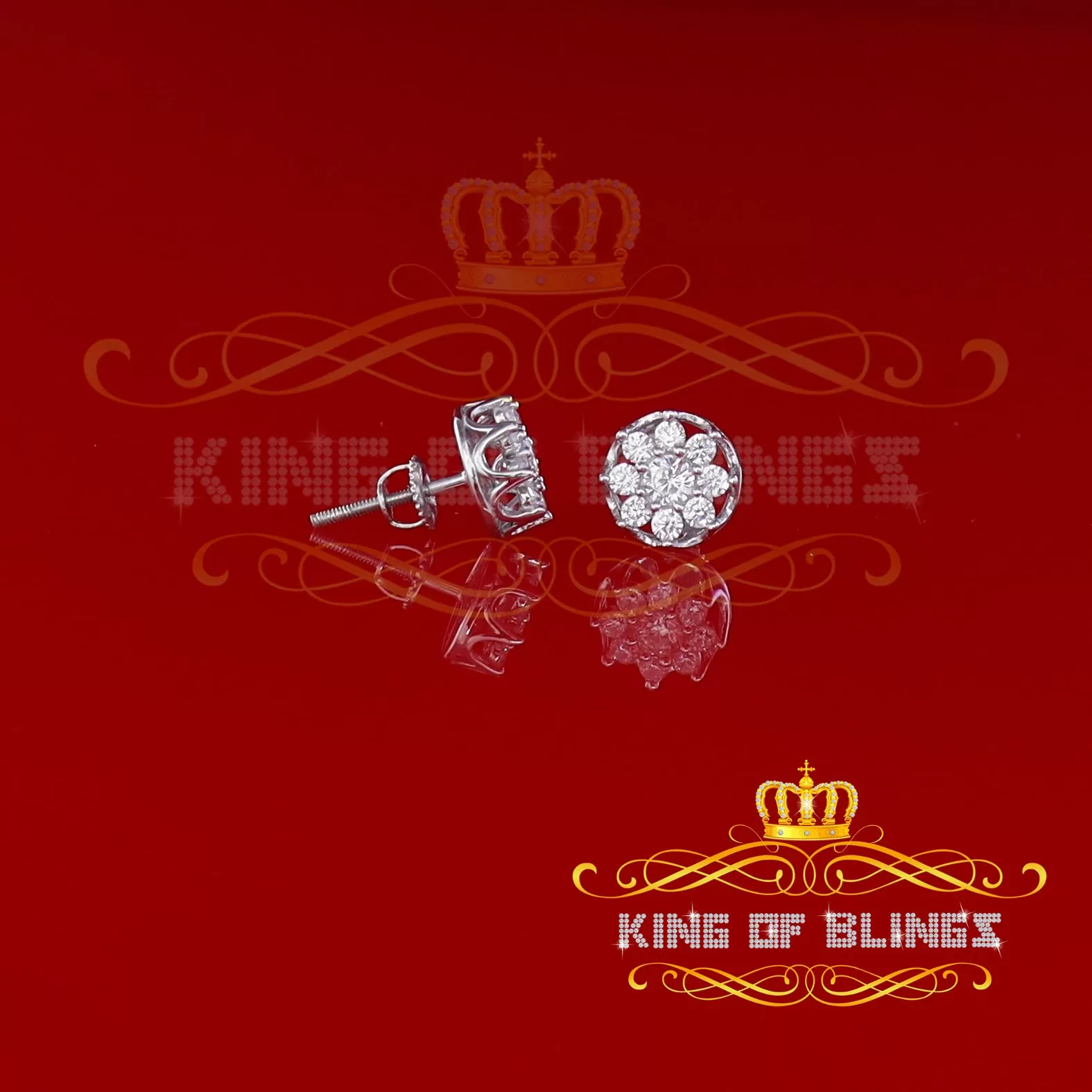 King of Blings- 925 White Silver Sterling 1.34ct Cubic Zirconia Hip Hop Floral Women's Earrings