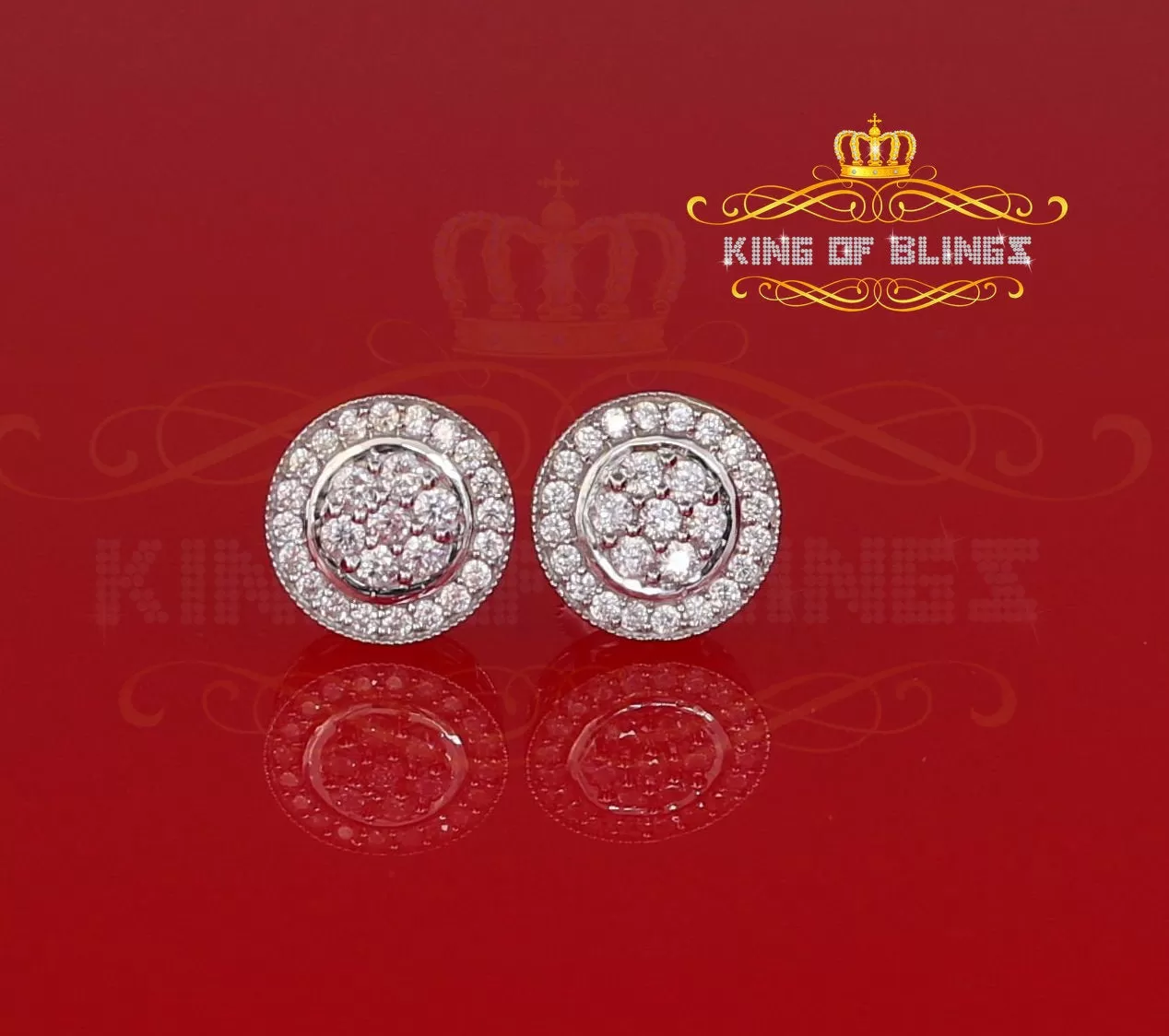 King of Blings- Aretes Para Hombre 925 White Silver 1.78ct Cubic Zirconia Round Women's Earrings