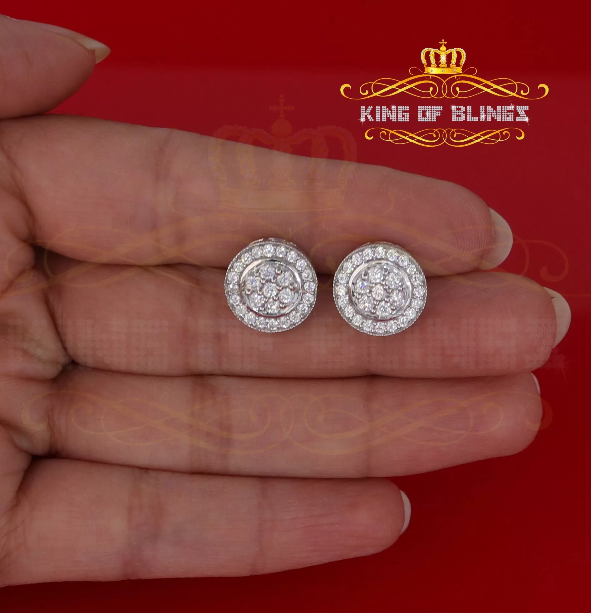 King of Blings- Aretes Para Hombre 925 White Silver 1.78ct Cubic Zirconia Round Women's Earrings