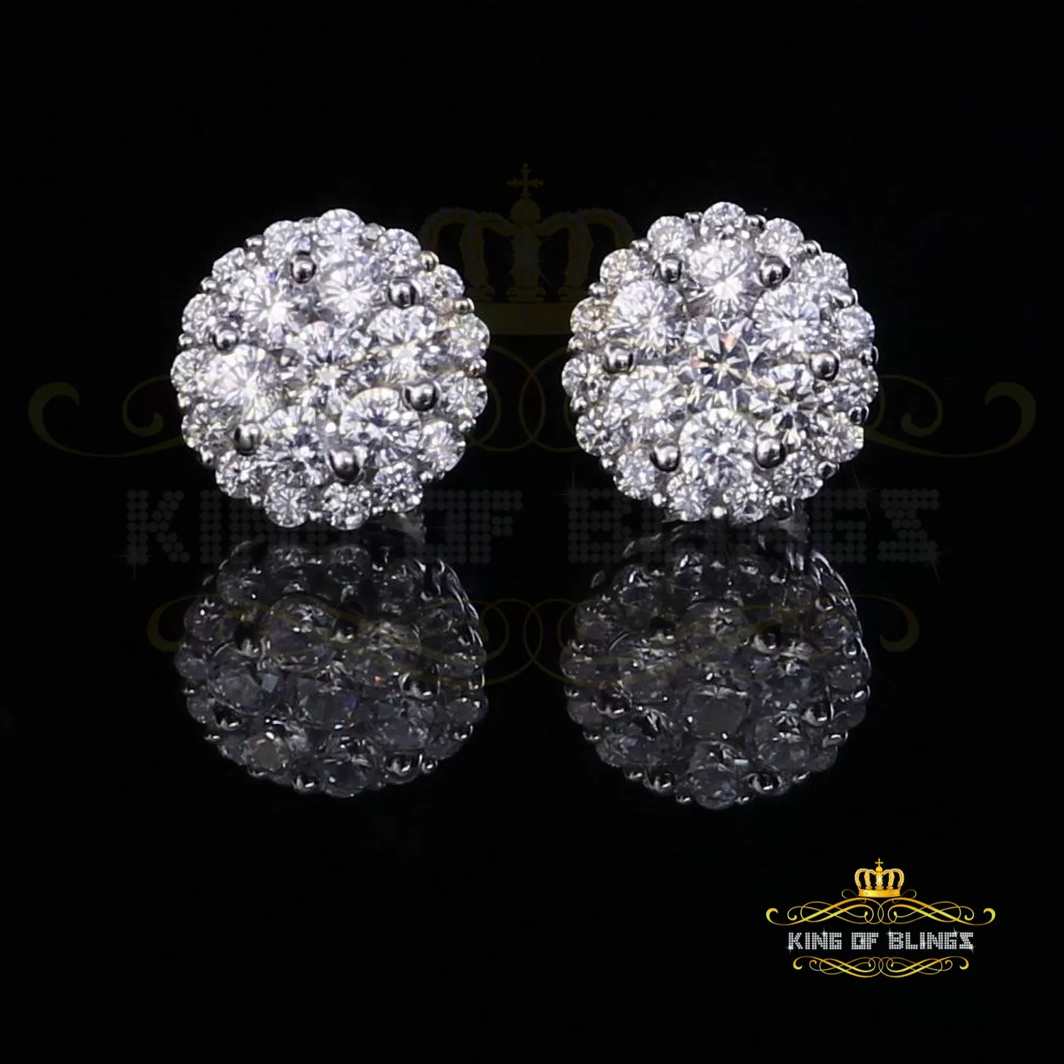 King of Blings- Aretes Para Hombre 925 White Silver 2.45ct Cubic Zirconia Round Women's Earring