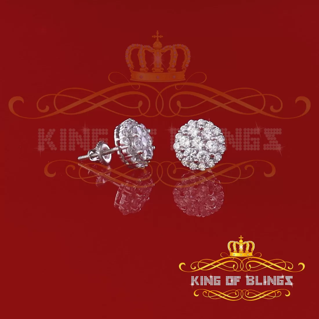 King of Blings- Aretes Para Hombre 925 White Silver 2.45ct Cubic Zirconia Round Women's Earring