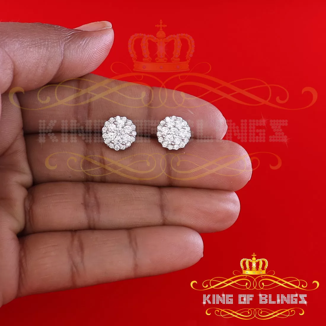 King of Blings- Aretes Para Hombre 925 White Silver 2.45ct Cubic Zirconia Round Women's Earring