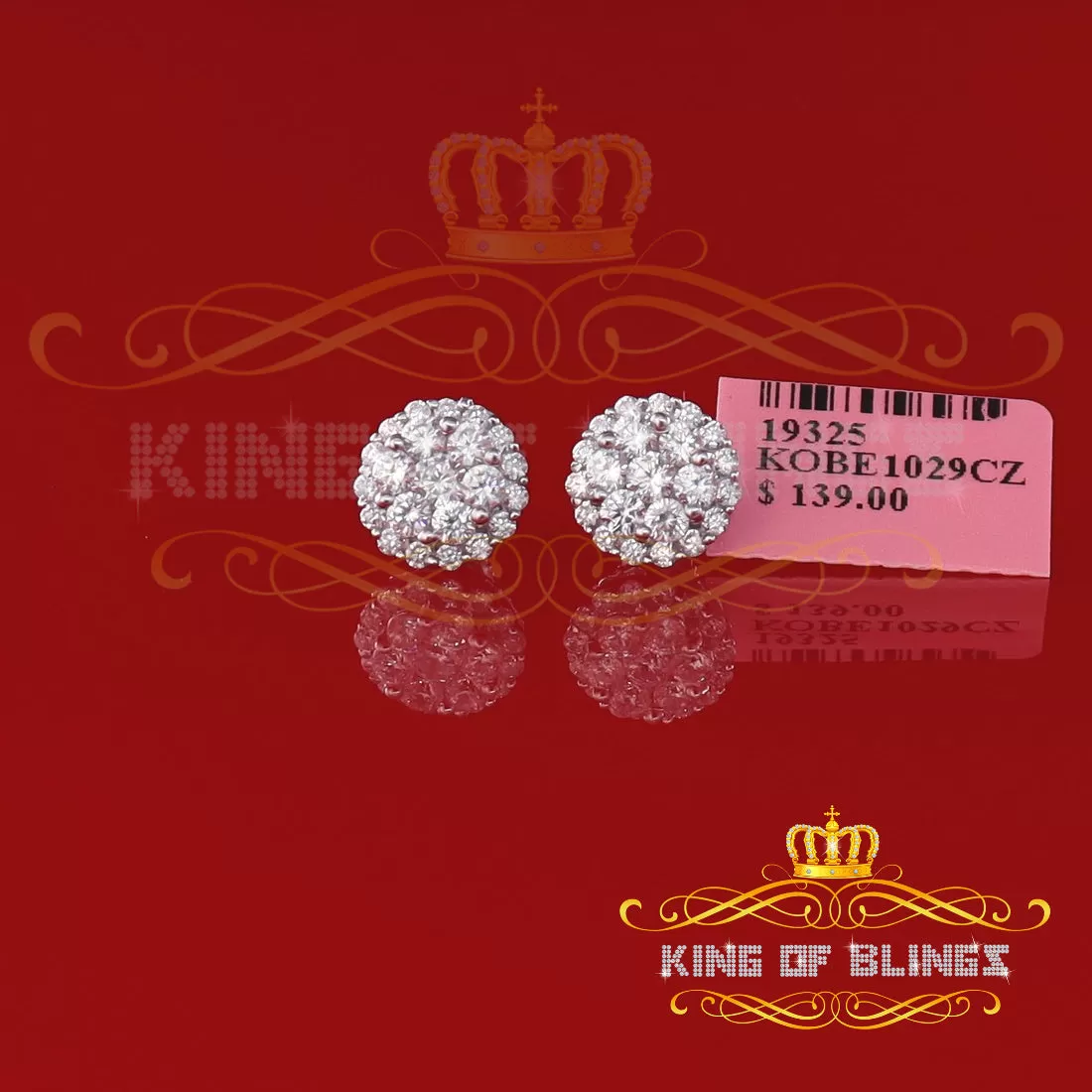 King of Blings- Aretes Para Hombre 925 White Silver 2.45ct Cubic Zirconia Round Women's Earring