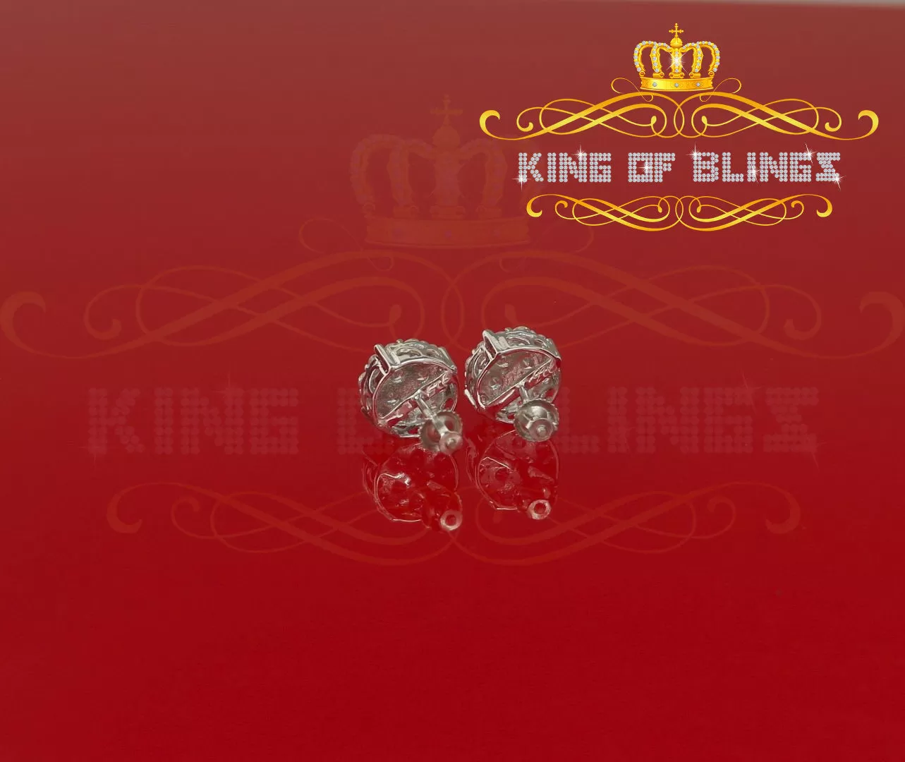 King of Blings- Aretes Para Hombre 925 White Silver 2.96ctCubic Zirconia Round Women's Earrings