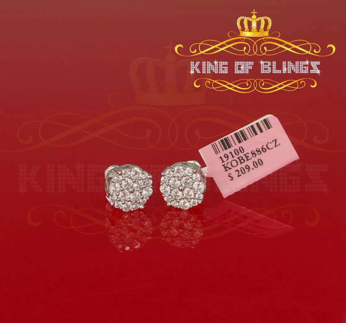 King of Blings- Aretes Para Hombre 925 White Silver 2.96ctCubic Zirconia Round Women's Earrings