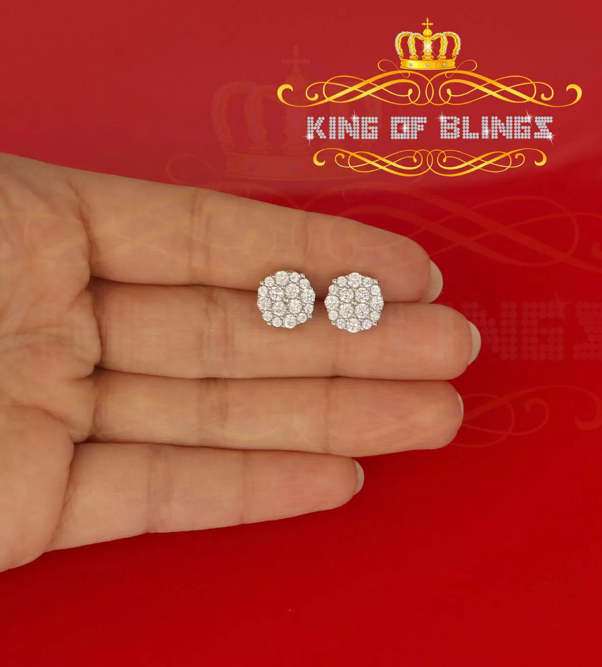 King of Blings- Aretes Para Hombre 925 White Silver 2.96ctCubic Zirconia Round Women's Earrings