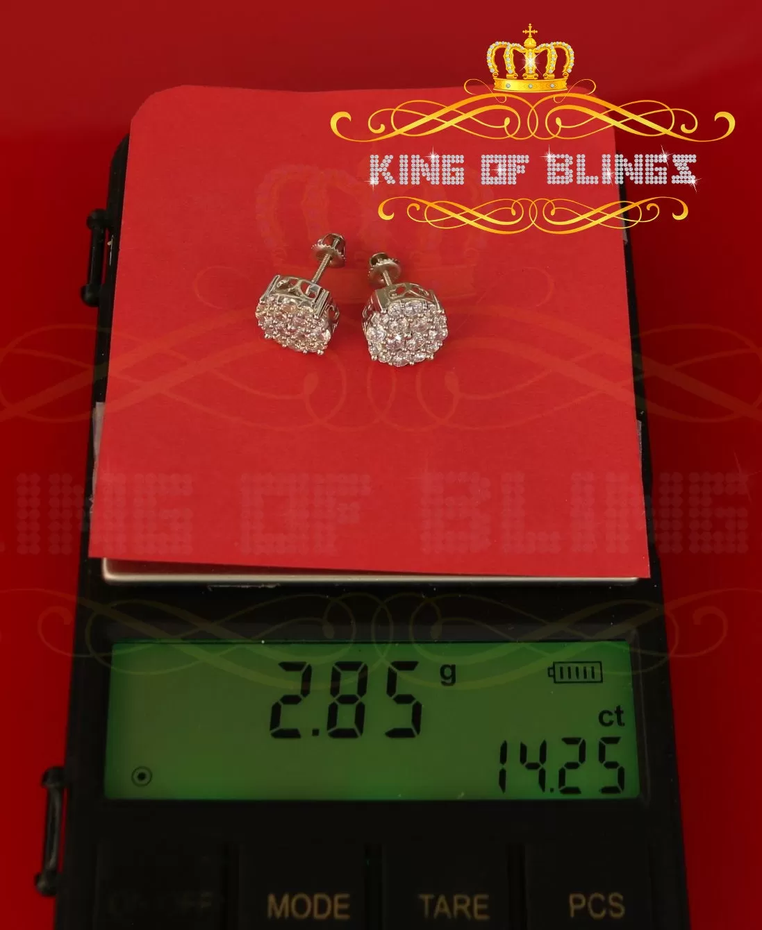 King of Blings- Aretes Para Hombre 925 White Silver 2.96ctCubic Zirconia Round Women's Earrings