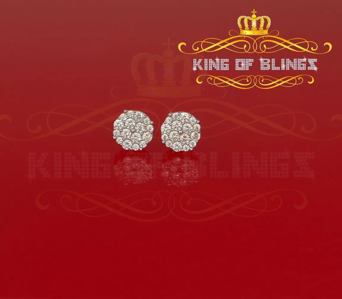 King of Blings- Aretes Para Hombre 925 White Silver 2.96ctCubic Zirconia Round Women's Earrings