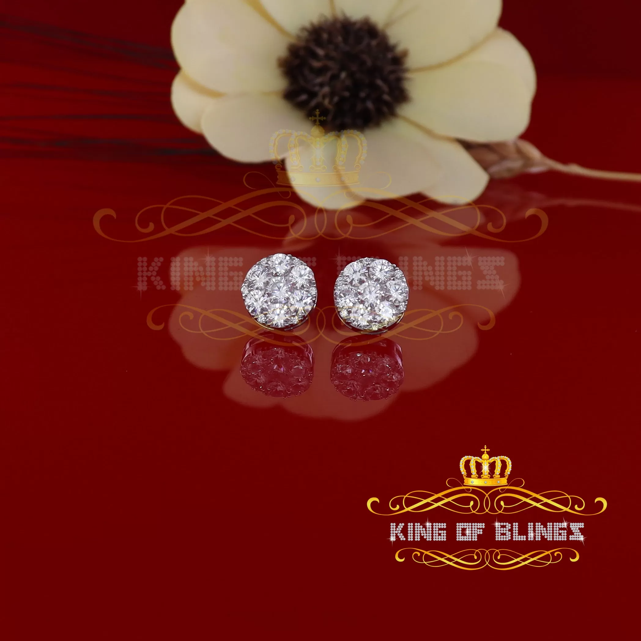 King of Blings- White 925 Sterling Silver 4.83ct Cubic Zirconia Women's & Men's Round Earrings