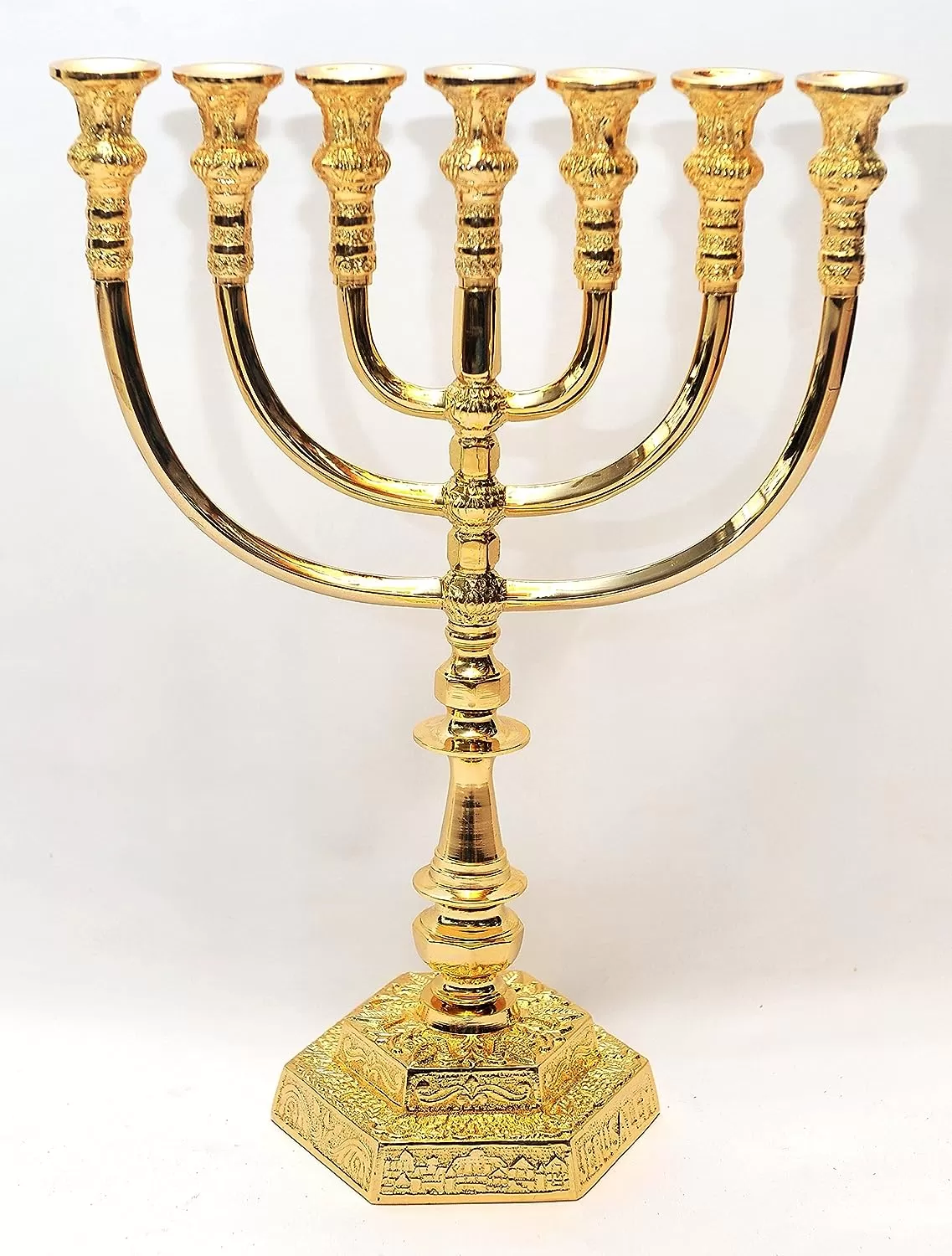 Large Authentic Menorah Gold Plated Candle Holder from Jerusalem 14.2″ / 36cm