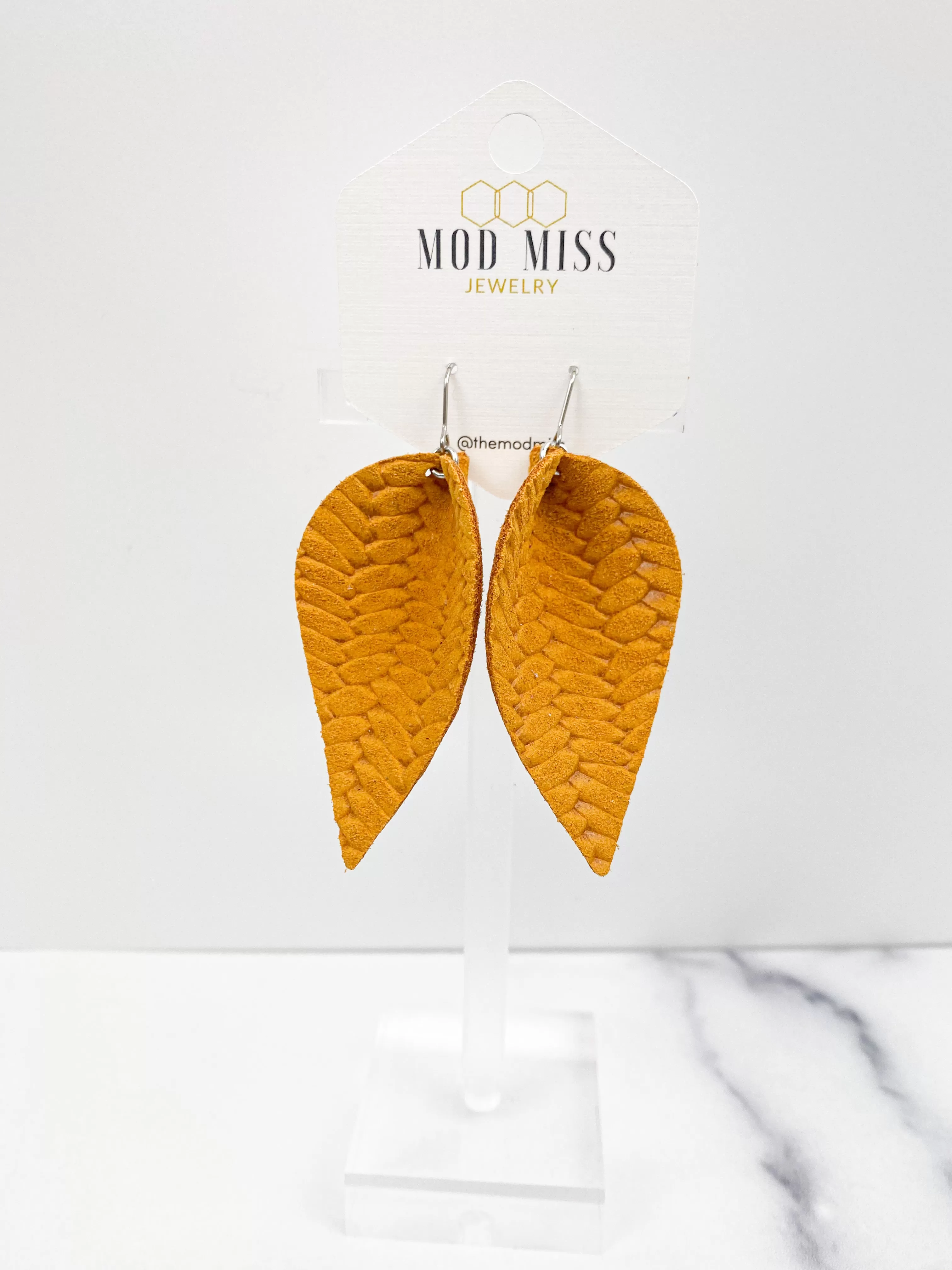 Leather Petal Earring Weaved Yellow