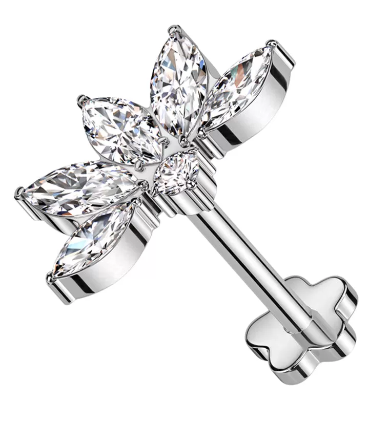 Lotus Flower Clear CZ Threadless Titanium Flower Back Labret