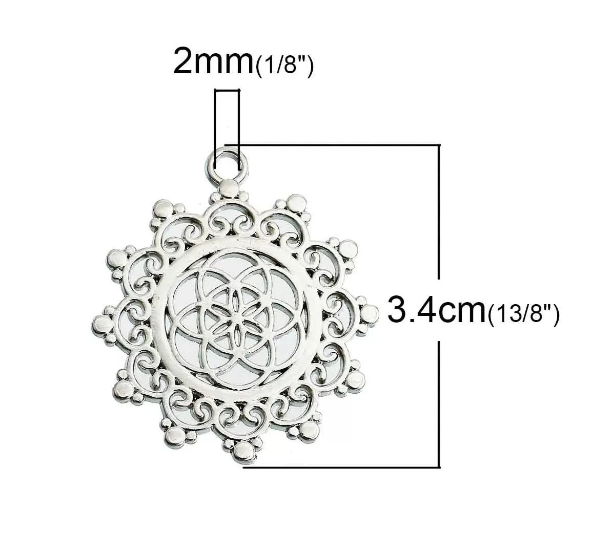 Lotus Flower Seed of Life Sacred Geometry Hindu Silver-Colored Pendant