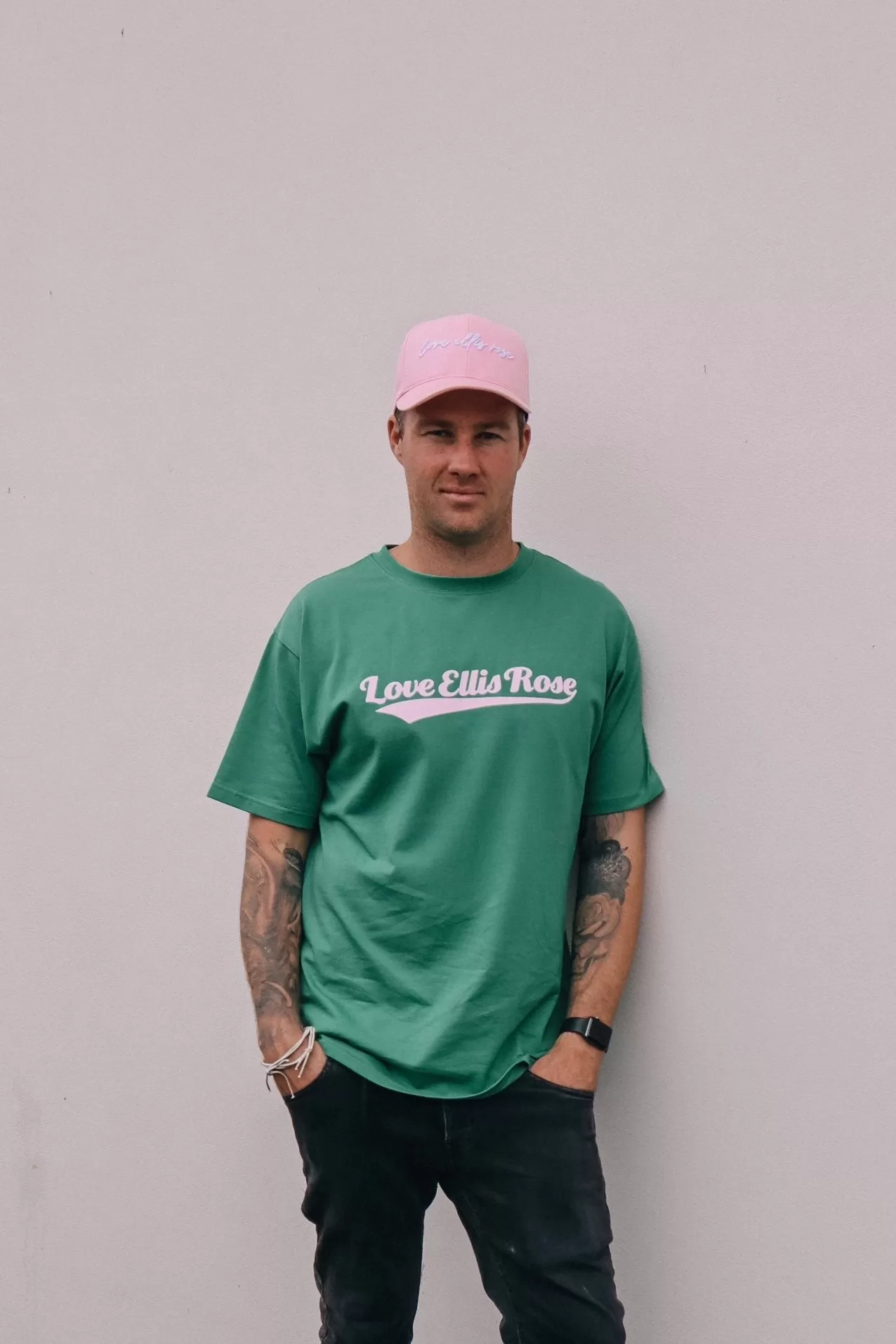 Love Ellis Rose Graphic Oversized Mens Tee - Green & Pink