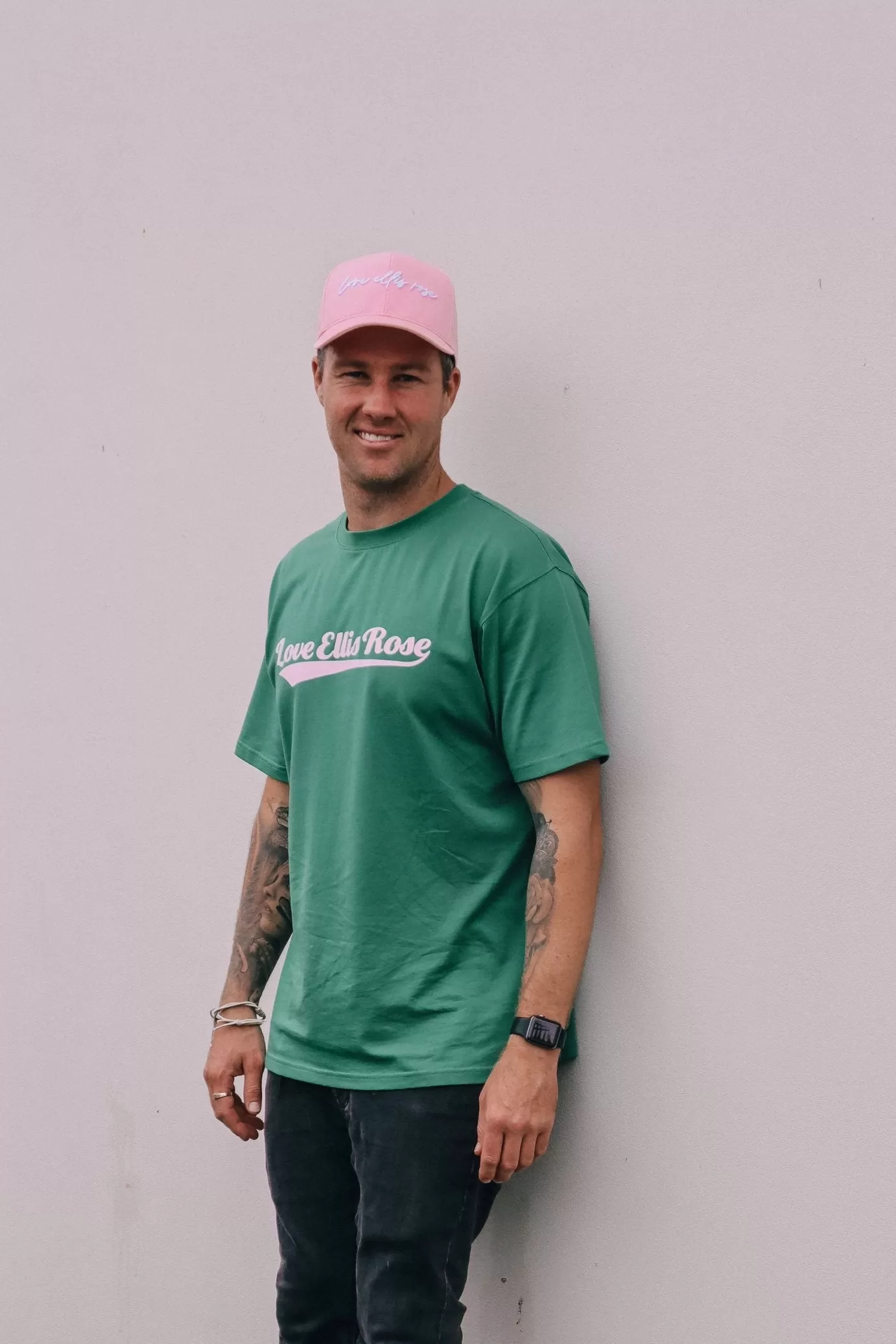 Love Ellis Rose Graphic Oversized Mens Tee - Green & Pink