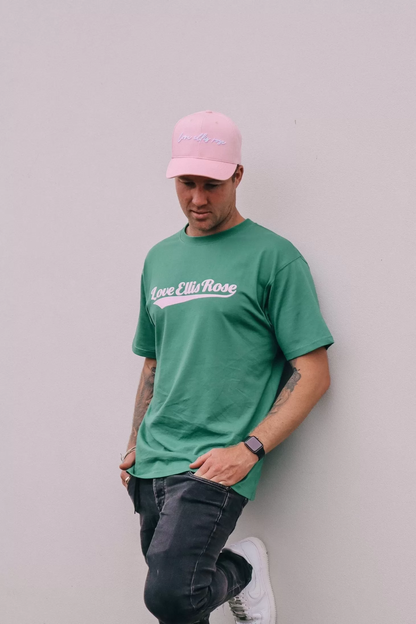 Love Ellis Rose Graphic Oversized Mens Tee - Green & Pink