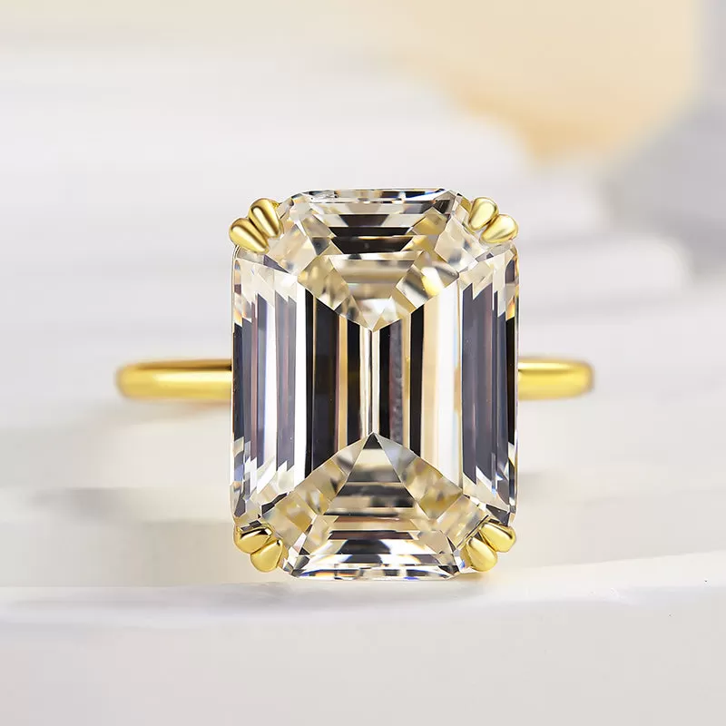 Luxurious Golden Emerald Cut Engagement Ring In Sterling Silver