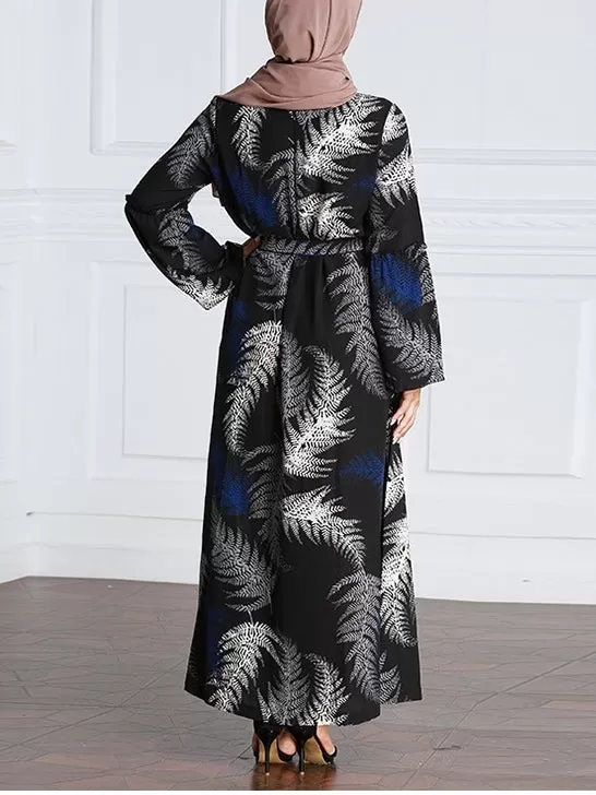 (M-7XL) Ginnette Fern Print Plus Size Abaya Hijab Muslim Long Sleeve Maxi Dress (EXTRA BIG SIZE)