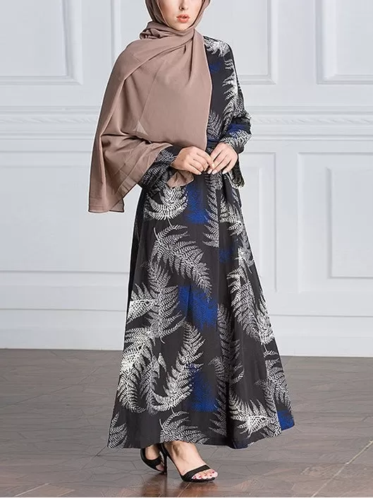 (M-7XL) Ginnette Fern Print Plus Size Abaya Hijab Muslim Long Sleeve Maxi Dress (EXTRA BIG SIZE)