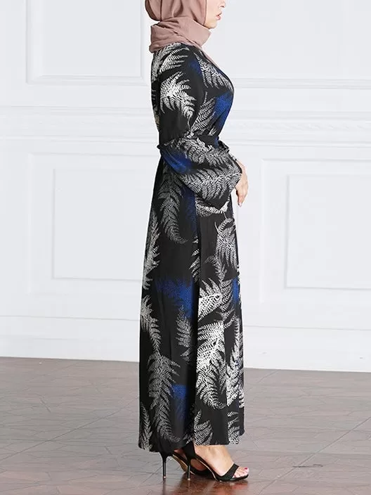 (M-7XL) Ginnette Fern Print Plus Size Abaya Hijab Muslim Long Sleeve Maxi Dress (EXTRA BIG SIZE)