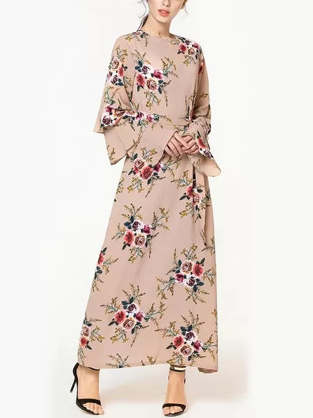 (M-7XL) Kiera Floral Tier Sleeve Plus Size Abaya Hijab Muslim Long Sleeve Maxi Dress