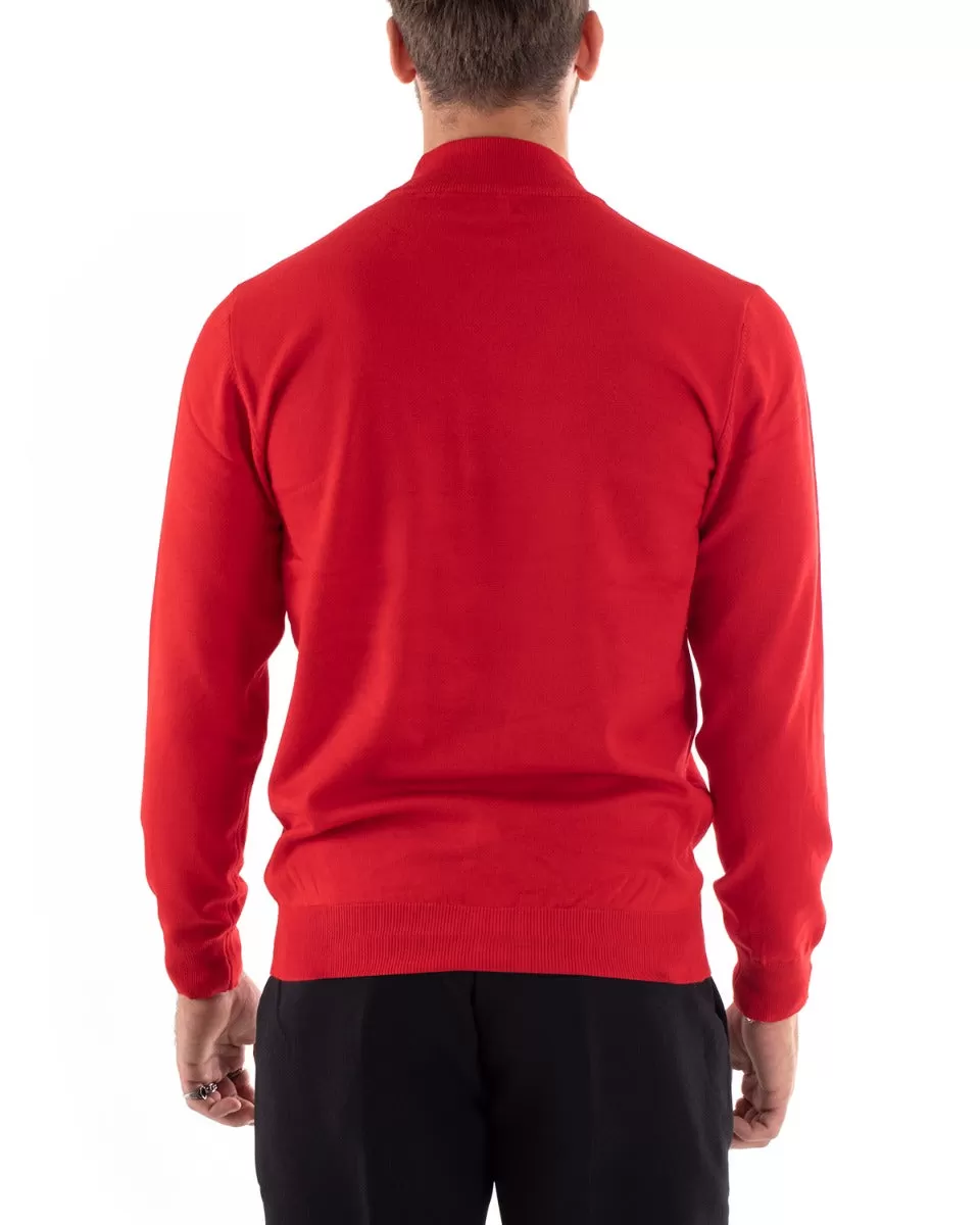 Maglioncino Uomo Maglia Maniche Lunghe Mezzo Collo Elastico Tinta Unita Rosso GIOSAL-M2564A