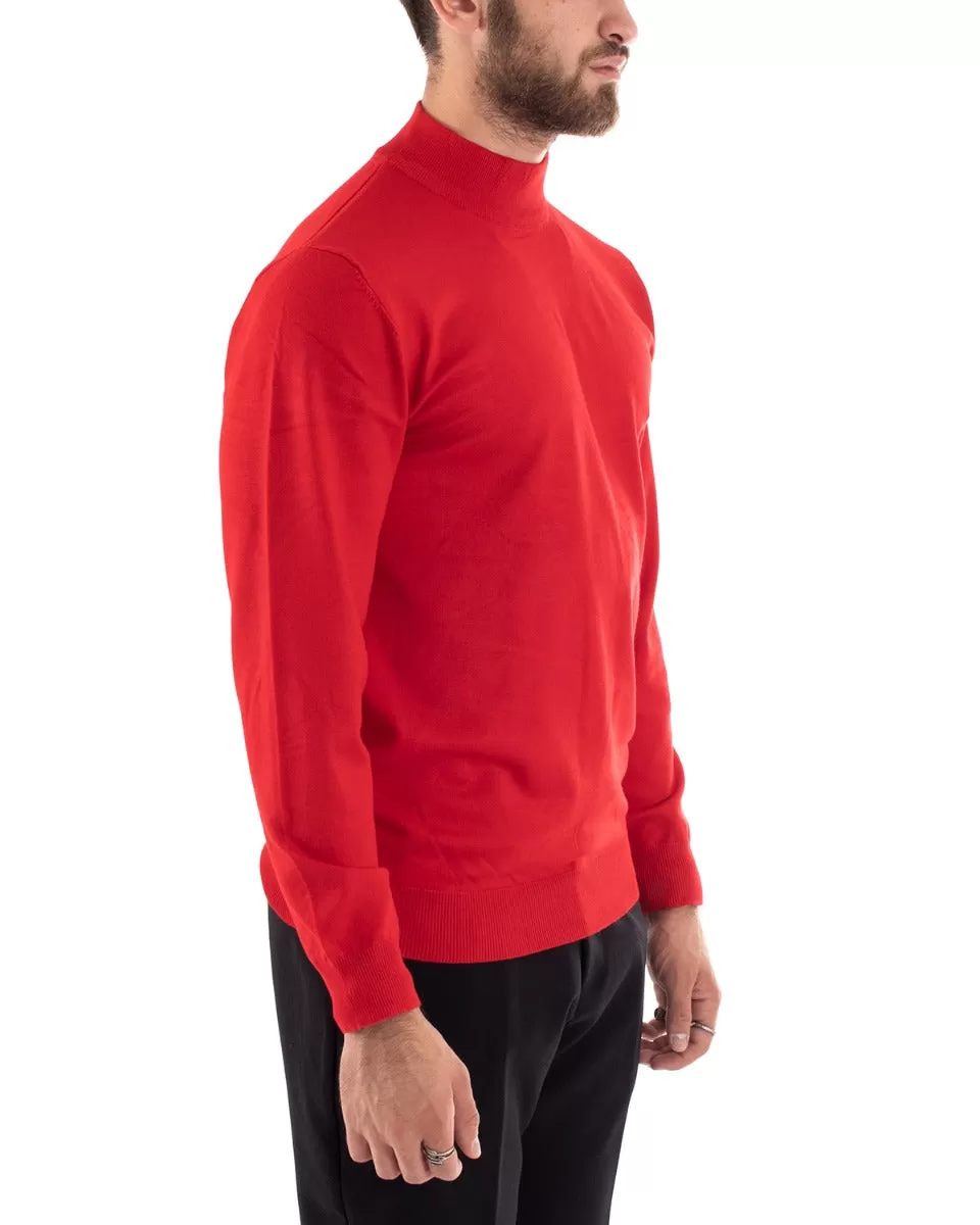 Maglioncino Uomo Maglia Maniche Lunghe Mezzo Collo Elastico Tinta Unita Rosso GIOSAL-M2564A