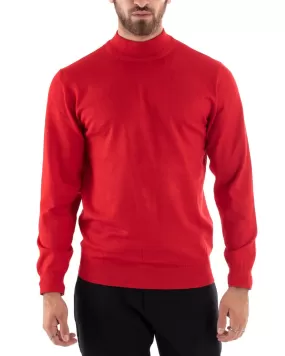 Maglioncino Uomo Maglia Maniche Lunghe Mezzo Collo Elastico Tinta Unita Rosso GIOSAL-M2564A