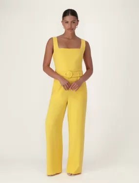 Marie Square Neck Belted Jumpsuit