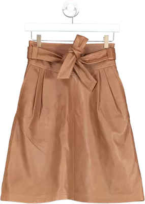 Massimo Dutti Brown Leather Belted Midi Skirt UK XS