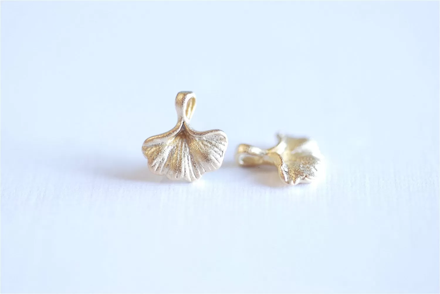 Matte Vermeil Gold Ginkgo Leaf Charm Pendant- 18k gold over Sterling Silver Small Gingko Leaves Charm, Gold  Fan Leaf Petal Charm, 296