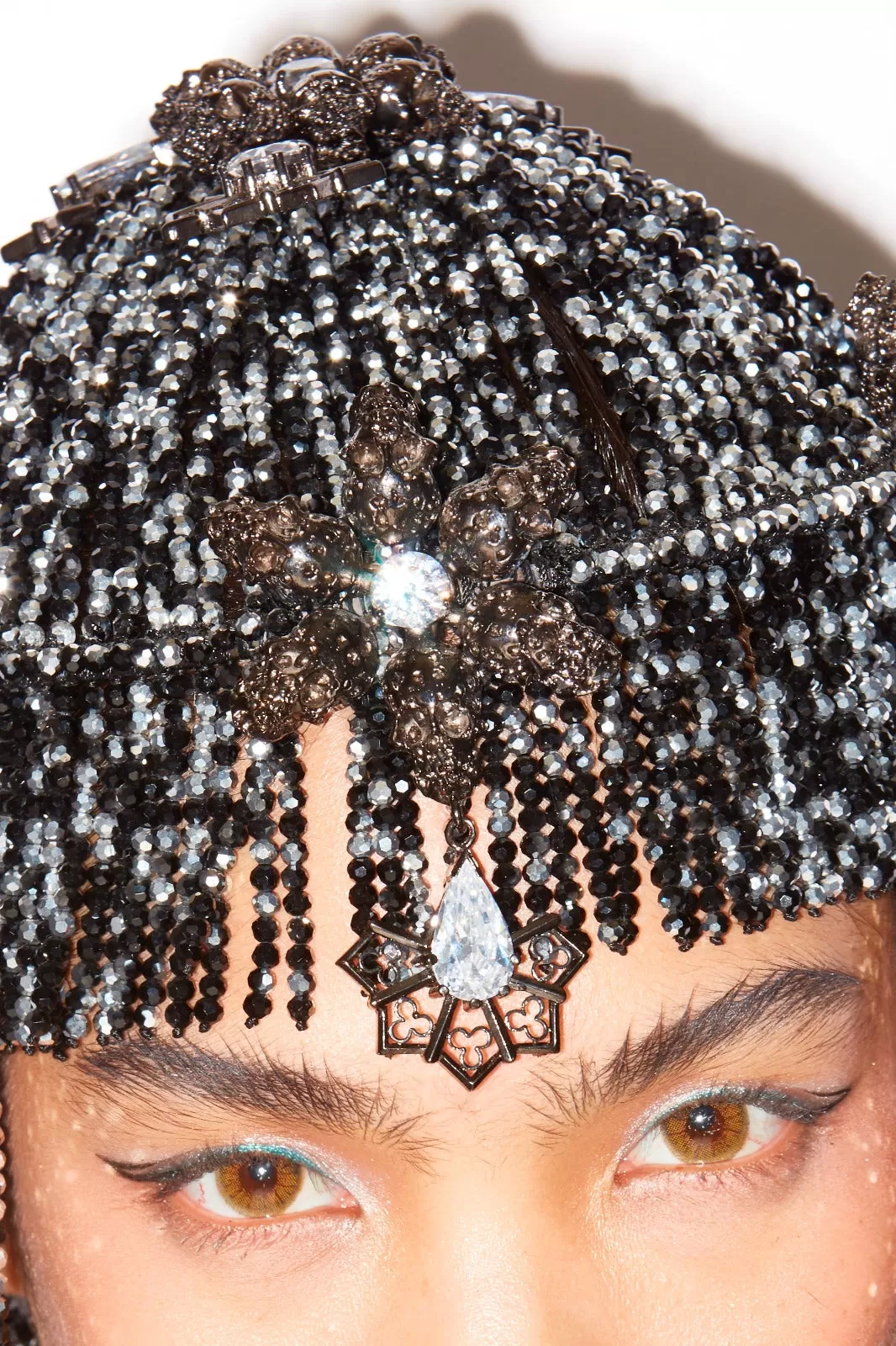 MCL Design Jeweled Beaded Black & White Headdress