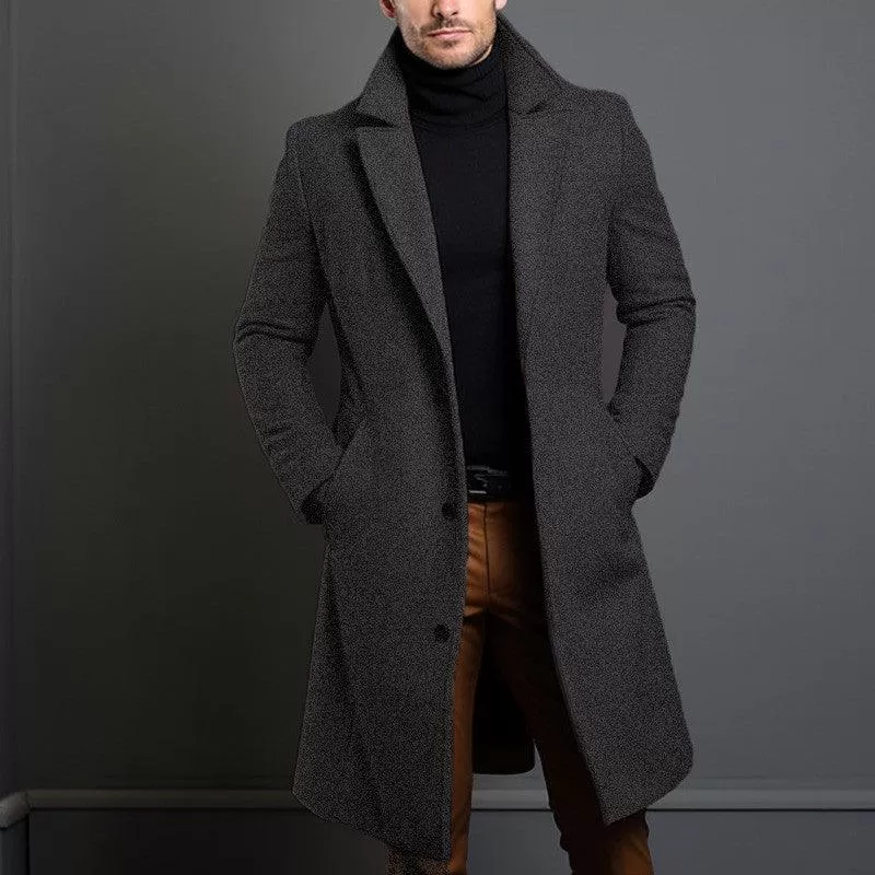 Men's Woolen Mid-length Trench Coat - British Style