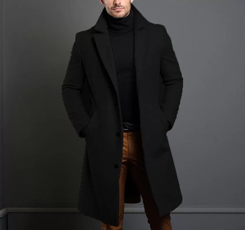 Men's Woolen Mid-length Trench Coat - British Style